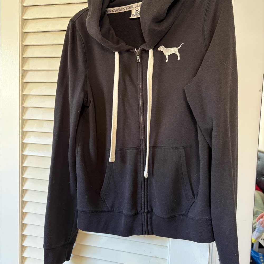 PINK Victoria's Secret Black Hoodie with Logo Trim